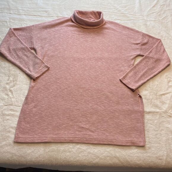 J Crew Vintage Fleece Heathered Pink Turtleneck Long Sleeve Size Large - Picture 1 of 9